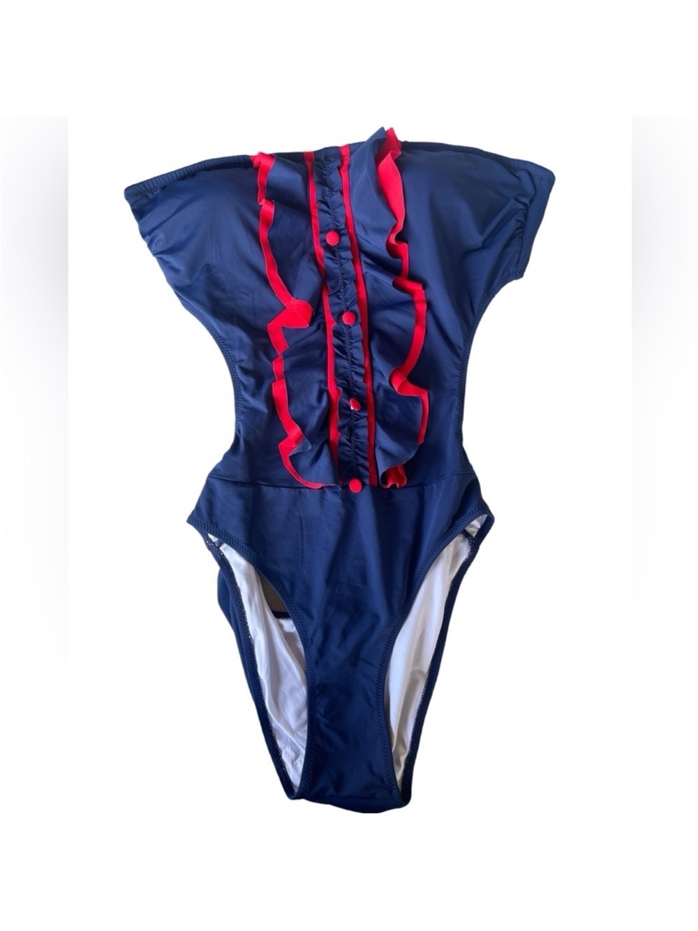 Atlantic Beach One Piece Swimsuit Navy and Red Ruffle Size Medium